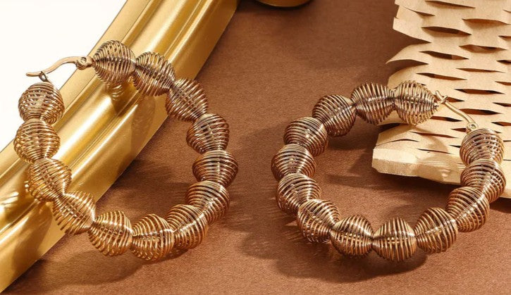 Boucles d'Oreilles Dorées Créoles Epaisses ondulées Acier Inoxydable