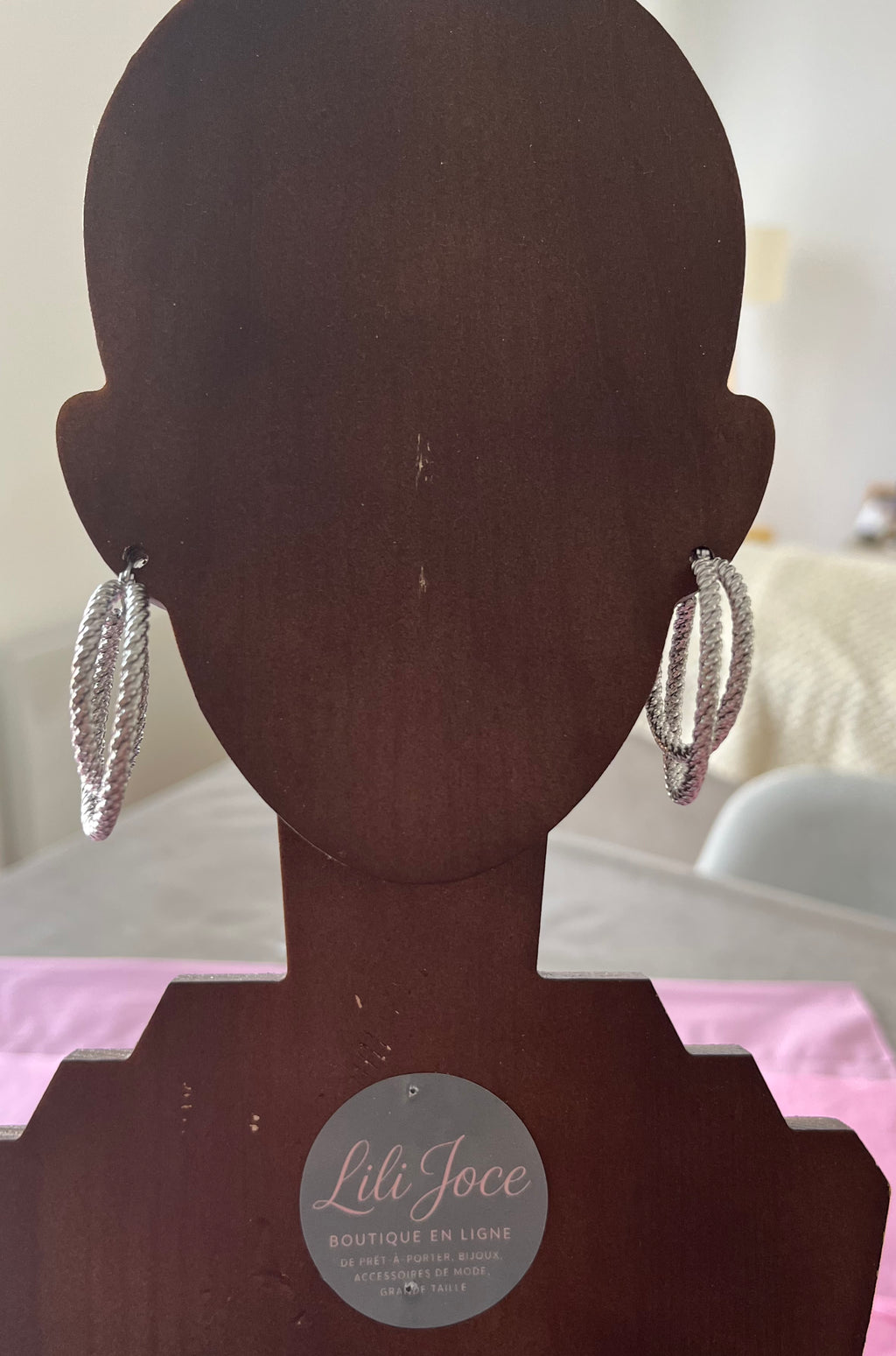 Boucles d'oreilles argenté créoles double anneaux texturé