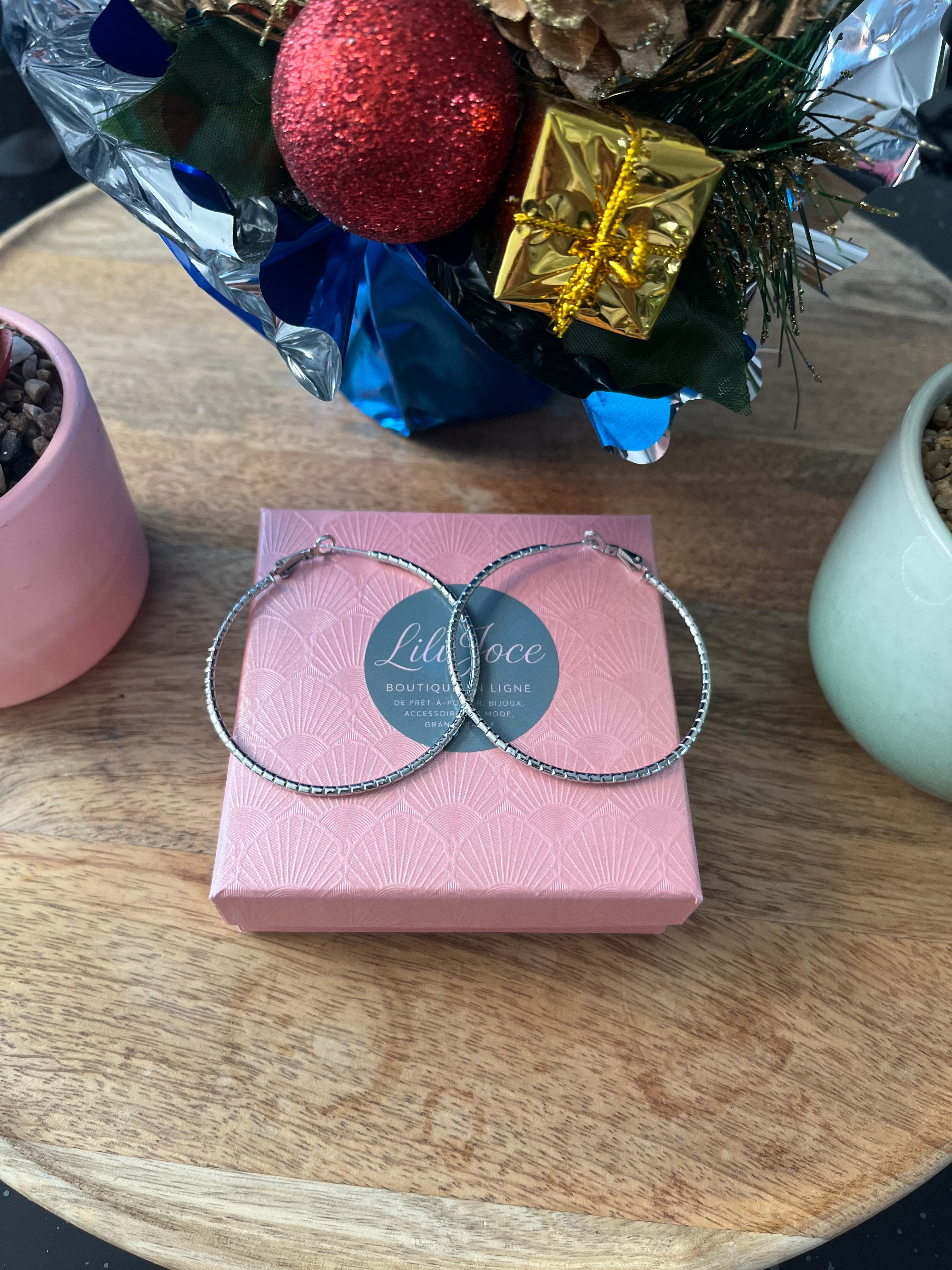 Boucles d'Oreilles Argentées Grande Créoles Fines