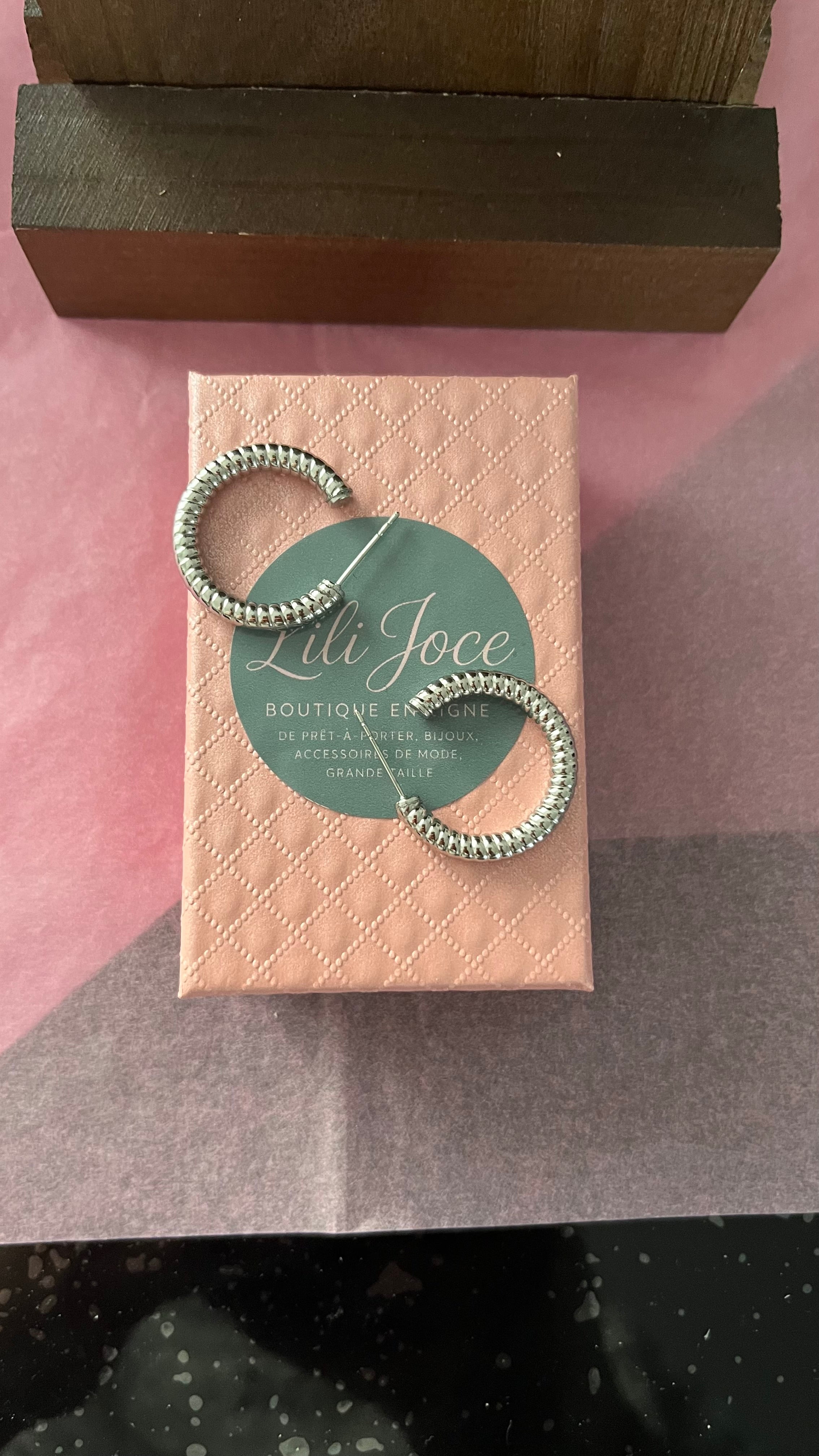 Boucles d'Oreilles Argentées Créoles Ouvertes Chenilles