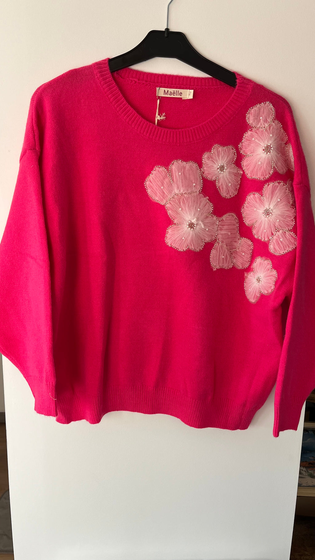 Pull "Hana"  Fuchsia avec motif fleur