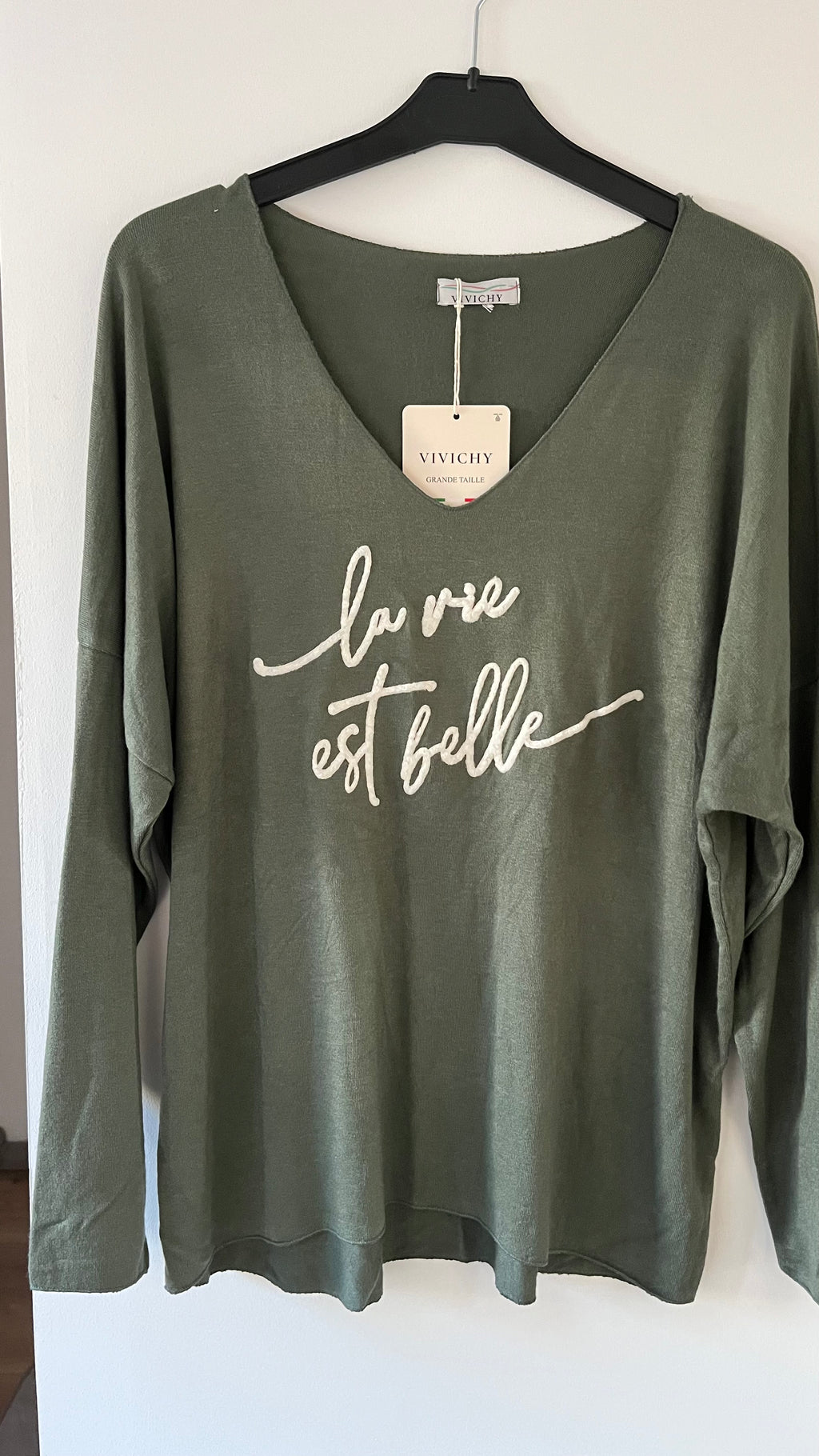 Pull Col V "La vie est belle"