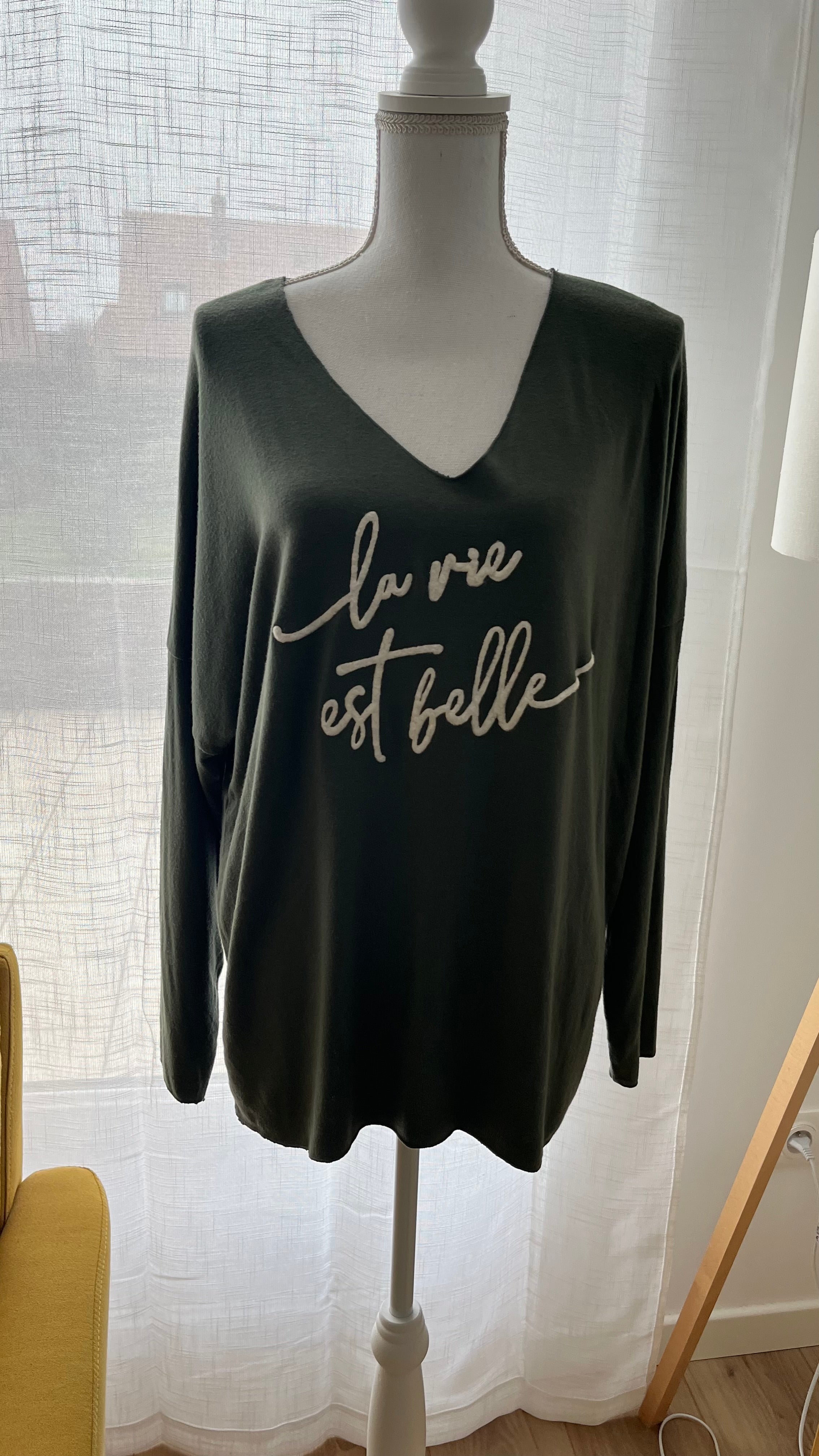 Pull Col V "La vie est belle"