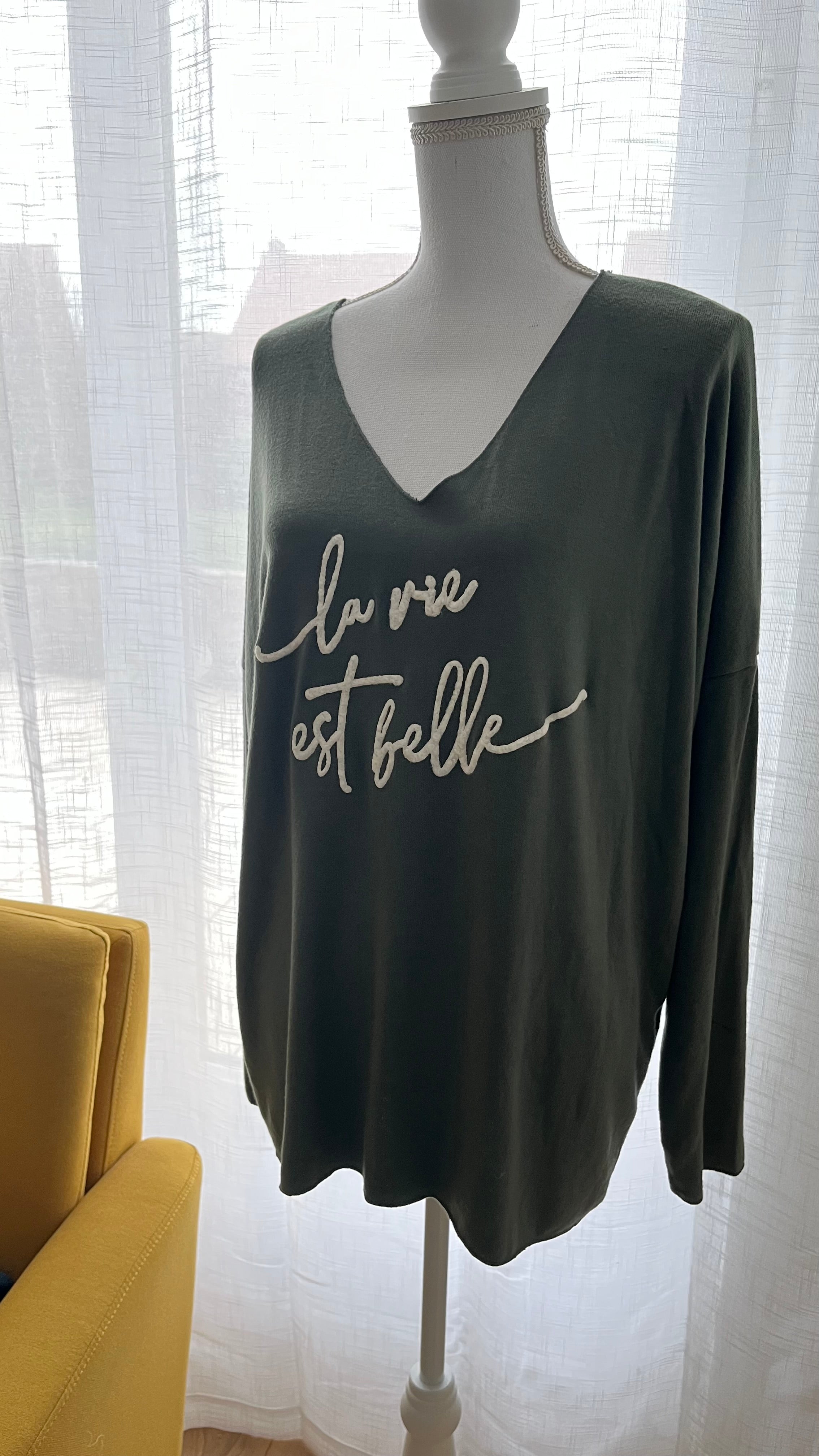 Pull Col V "La vie est belle"