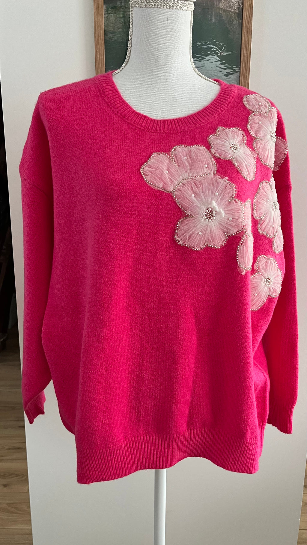 Pull "Hana"  Fuchsia avec motif fleur