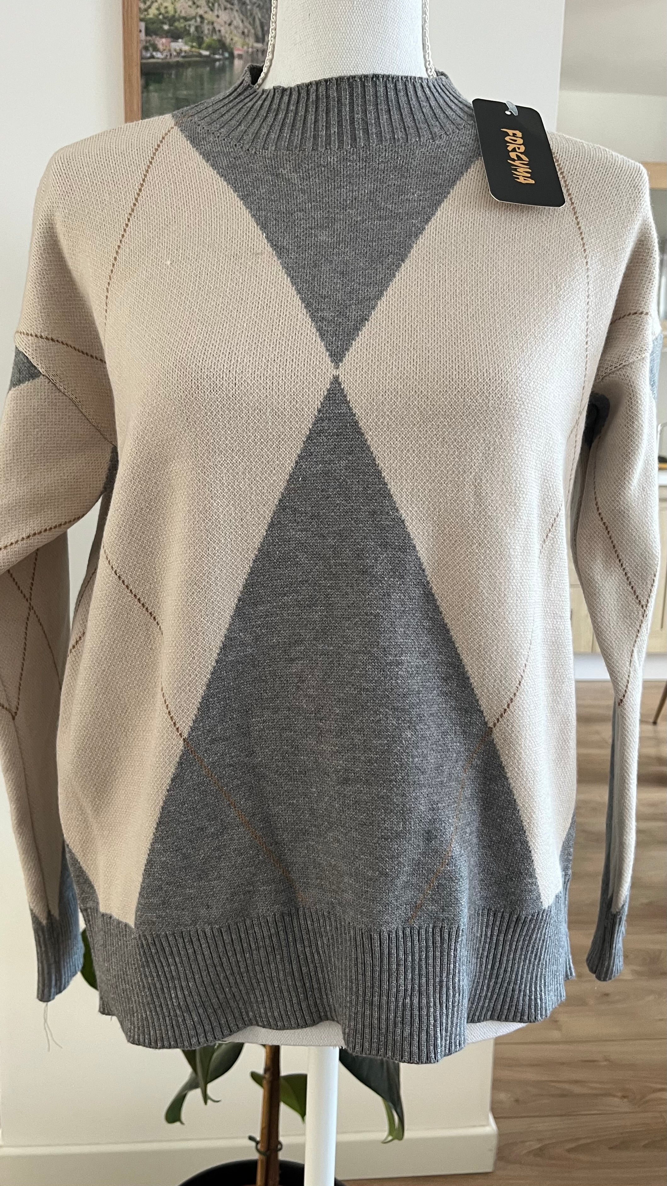 Pull Gris et Blanc à motifs Losanges