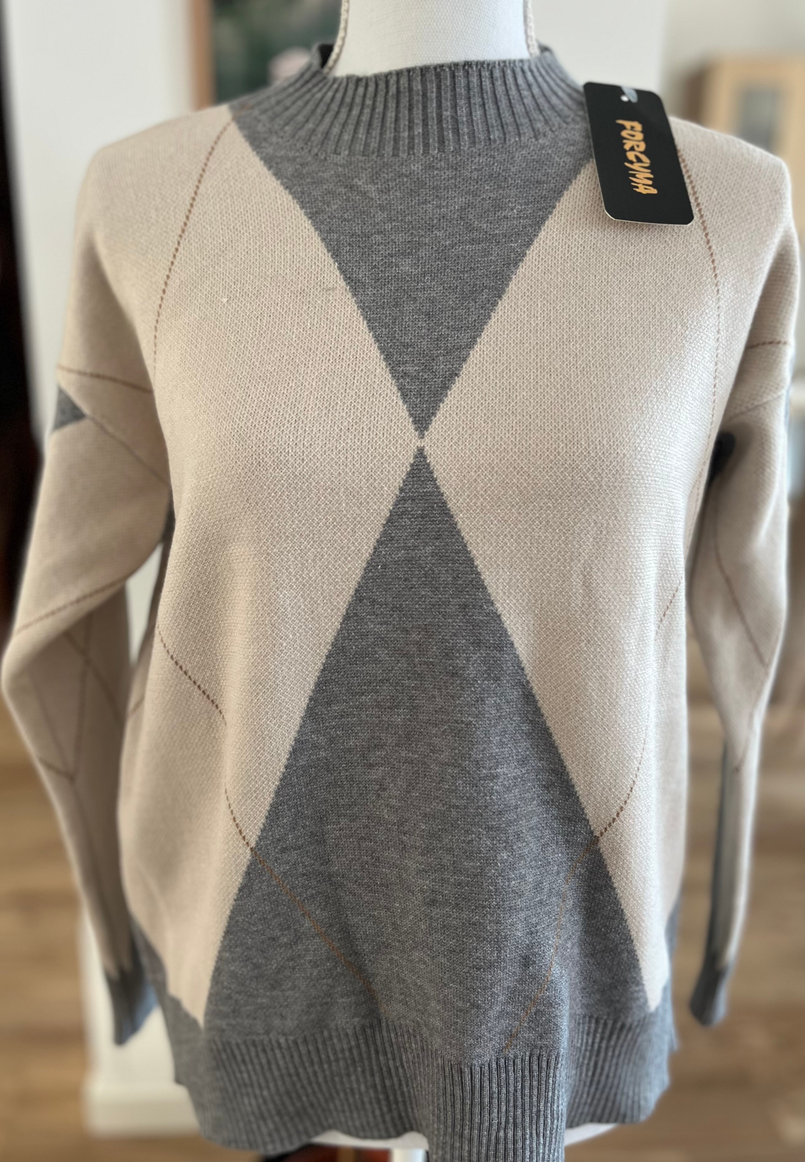 Pull Gris et Blanc à motifs Losanges