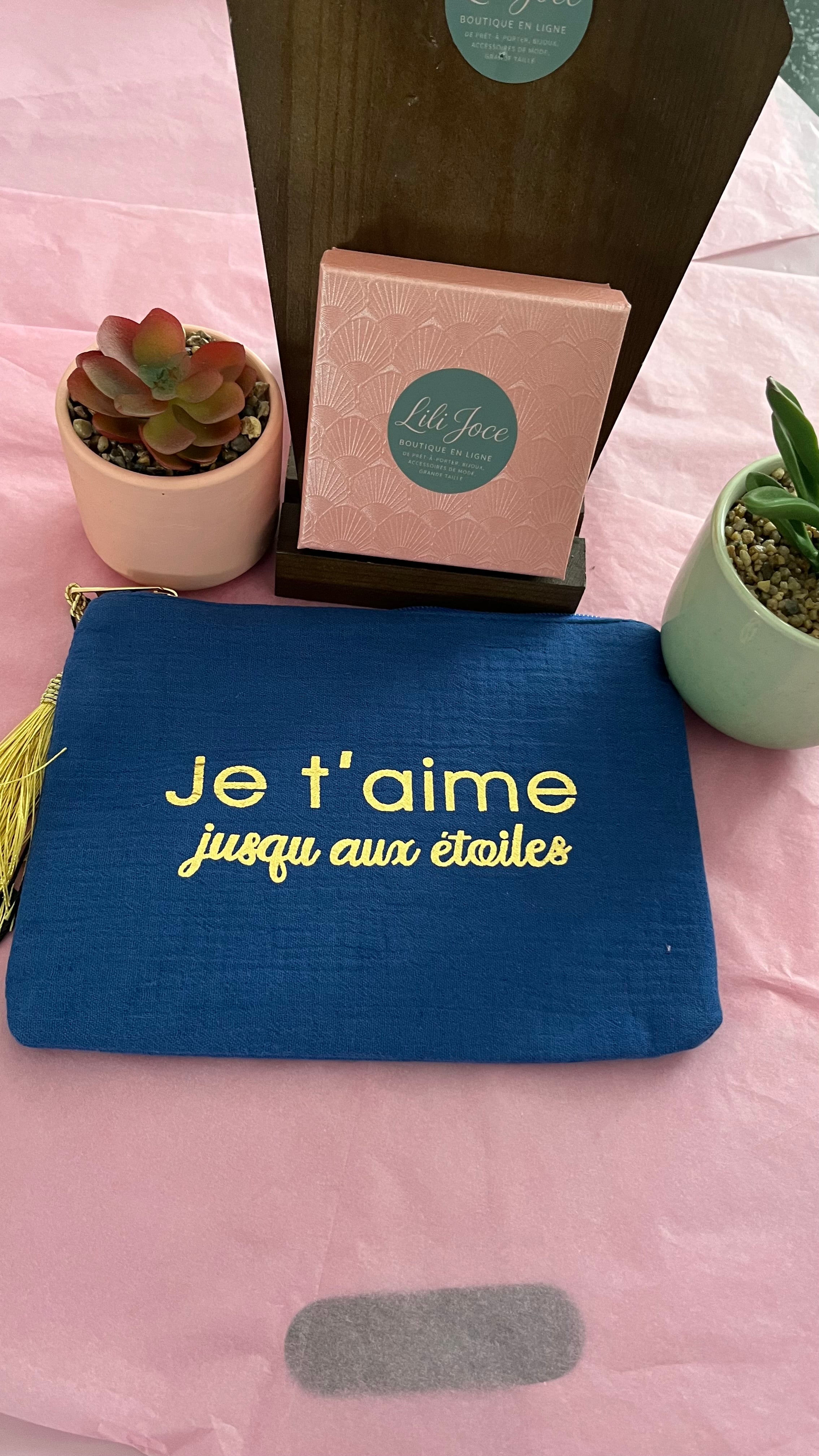 Pochette bleue "Je t'aime jusqu'aux étoiles"