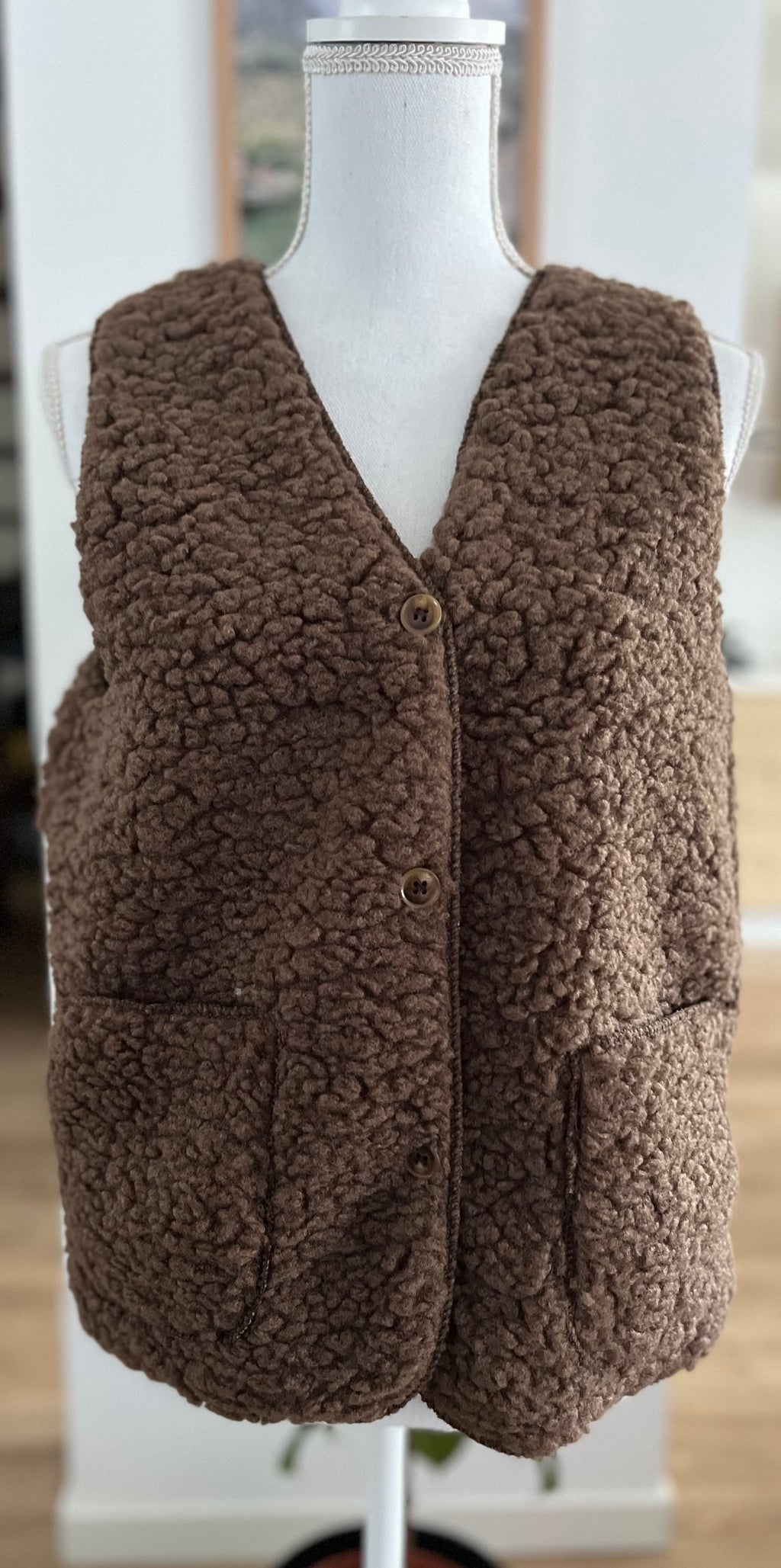 Gilet effet mouton sans manches à poches 36/42