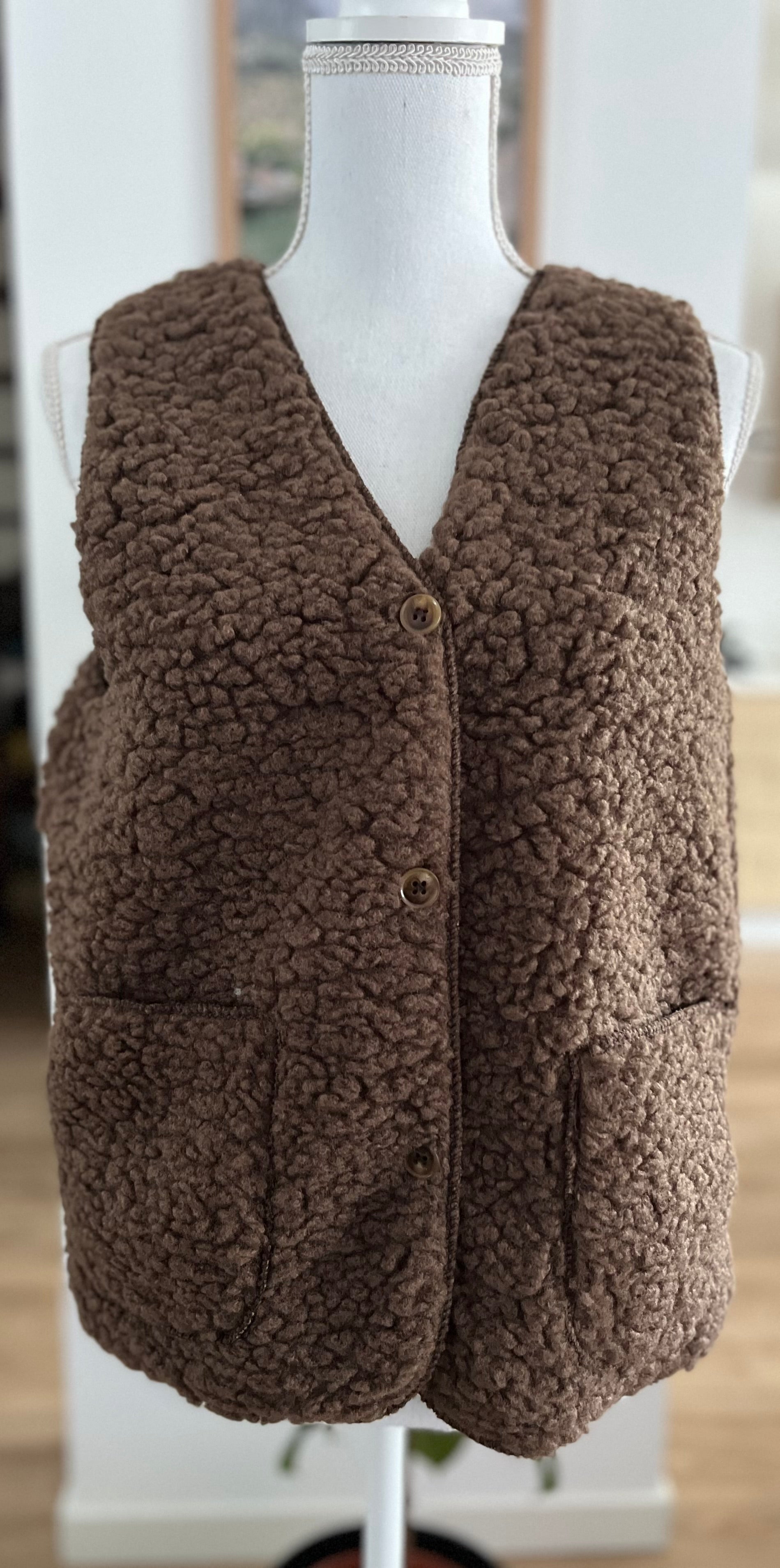 Gilet effet mouton sans manches à poches 36/42