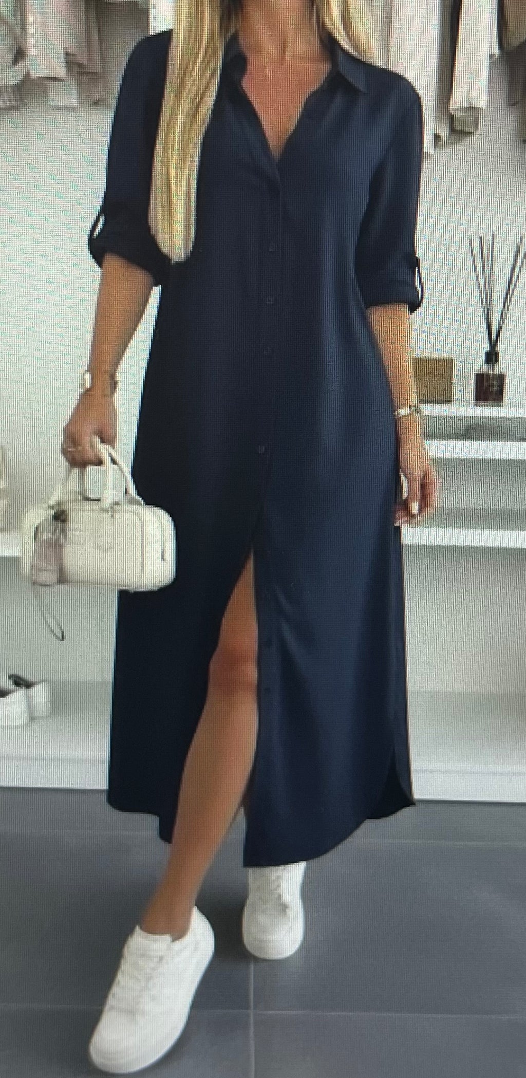 Robe Chemise Longue Bleu Marine