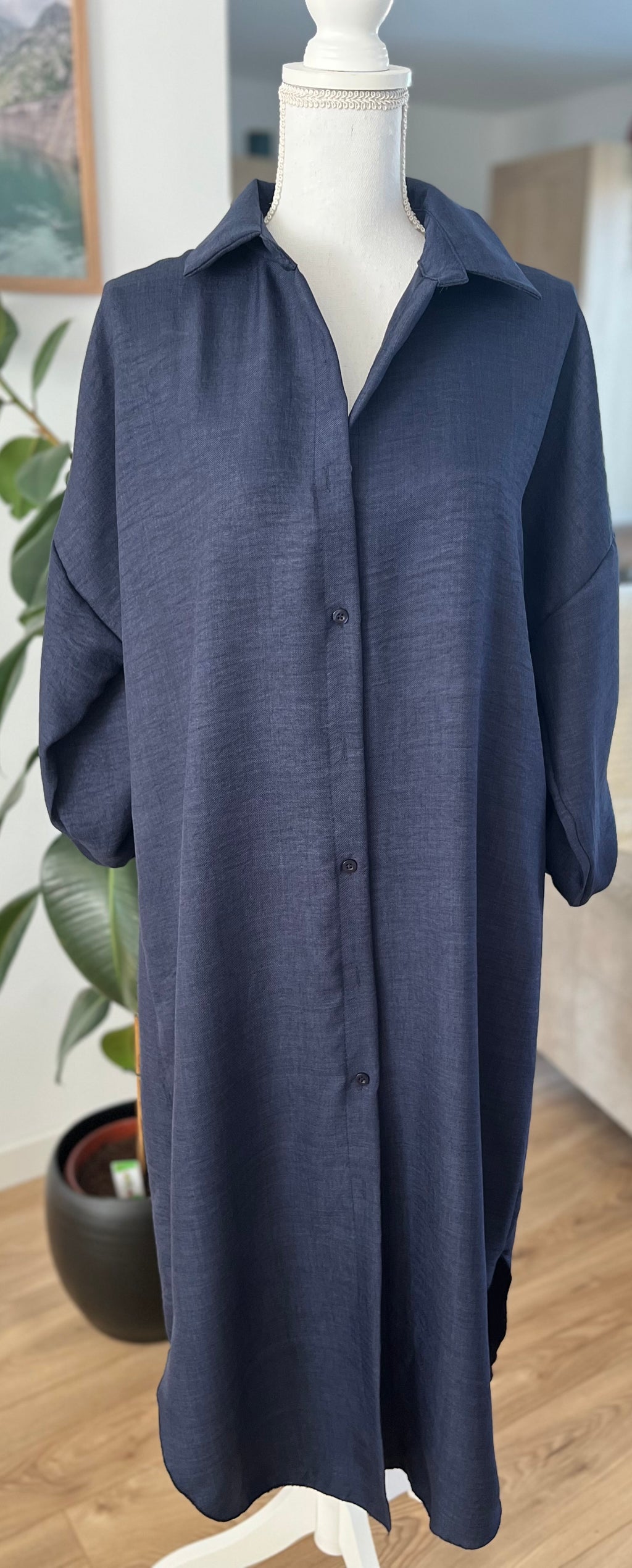 Robe Chemise Longue Bleu Marine