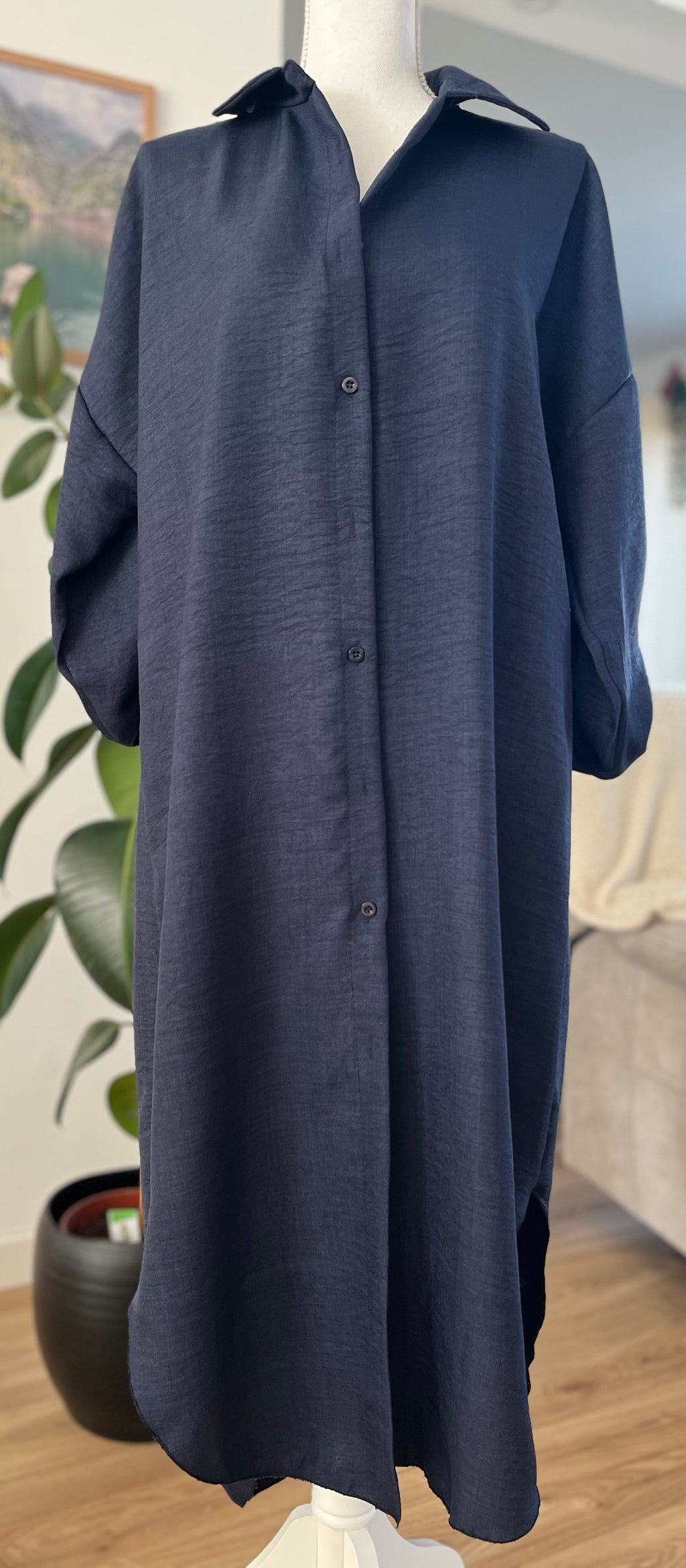 Robe Chemise Longue Bleu Marine
