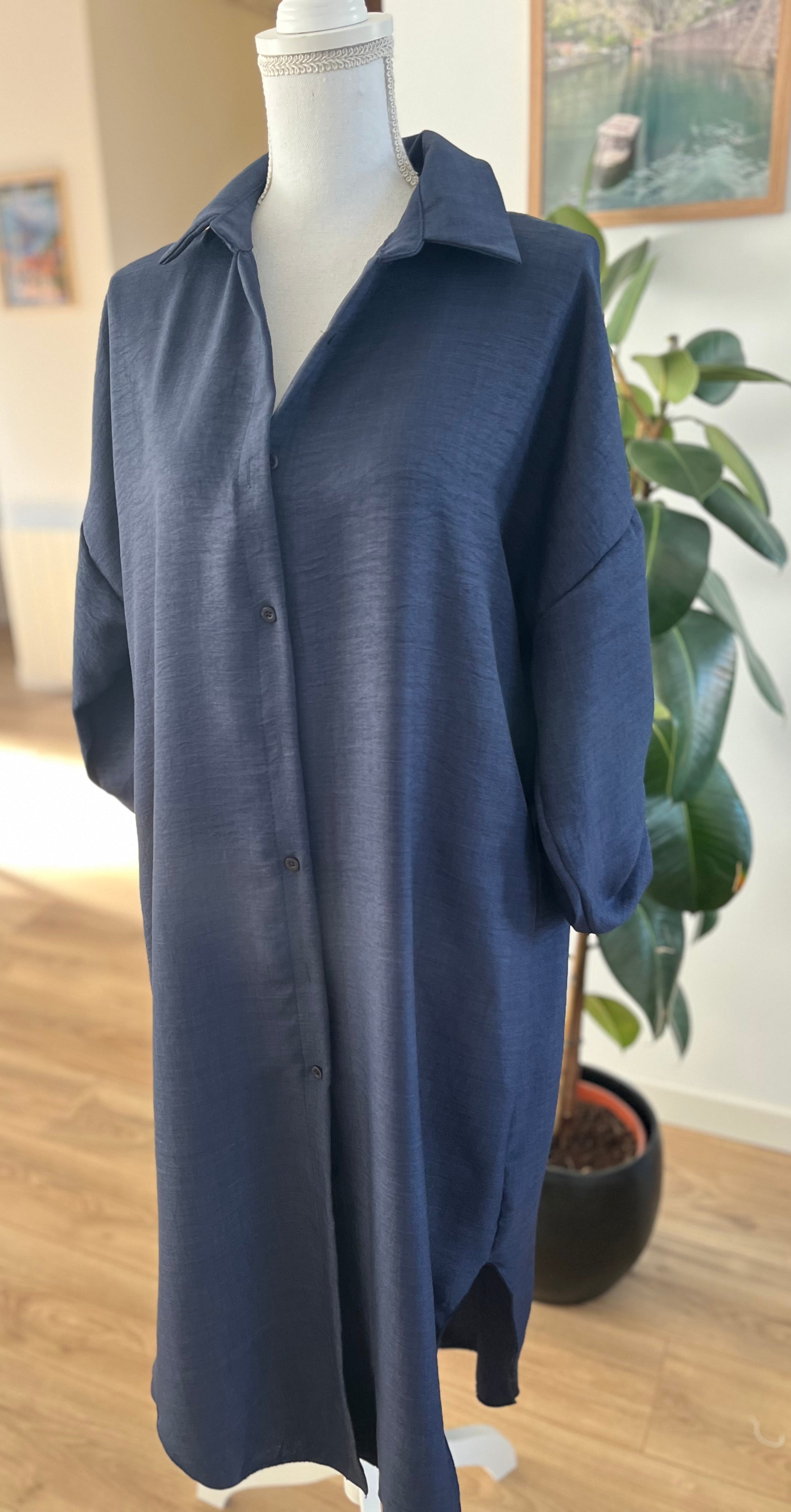 Robe Chemise Longue Bleu Marine