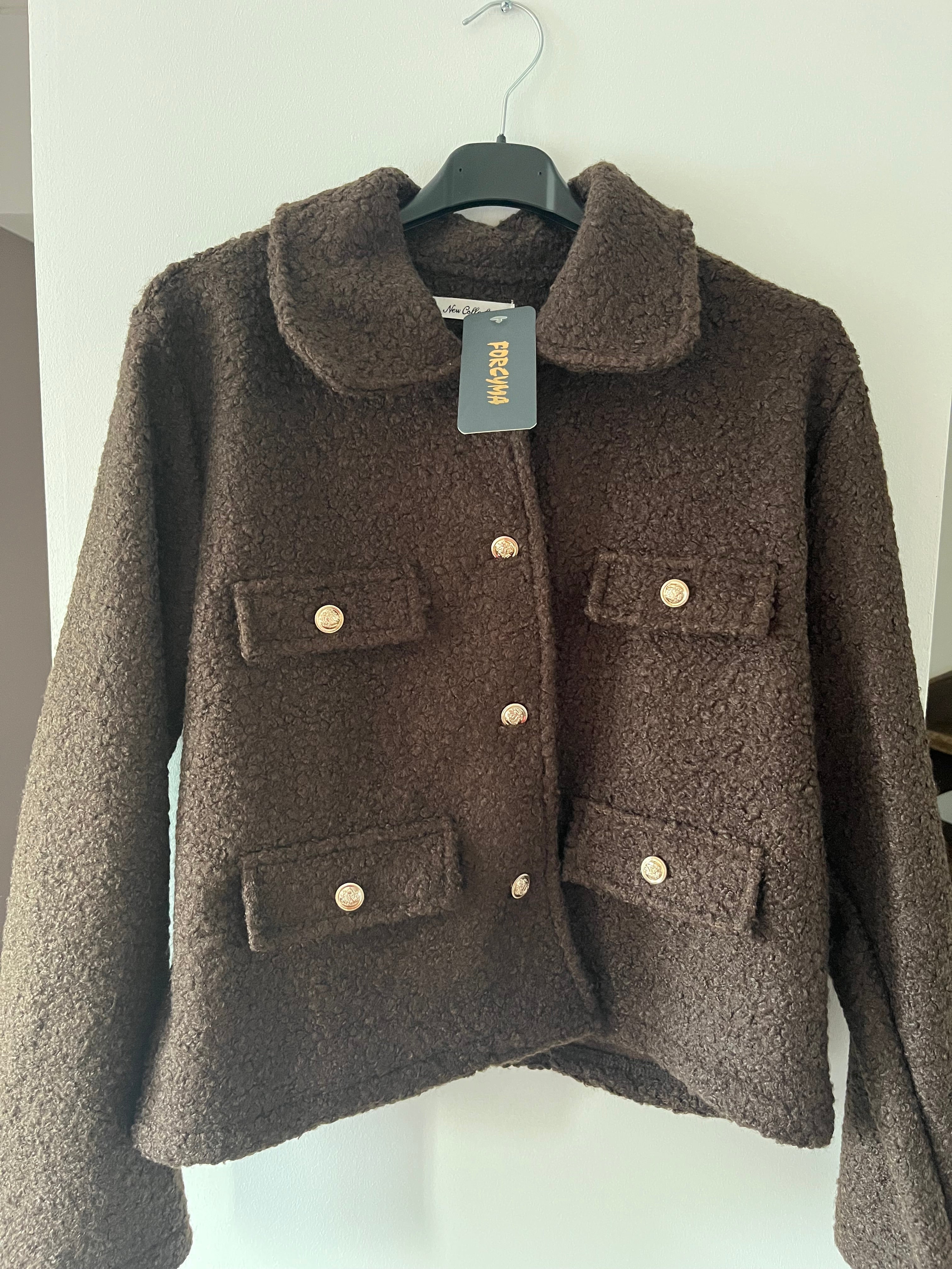 Veste en bouclettes à boutons dorés Taille unique