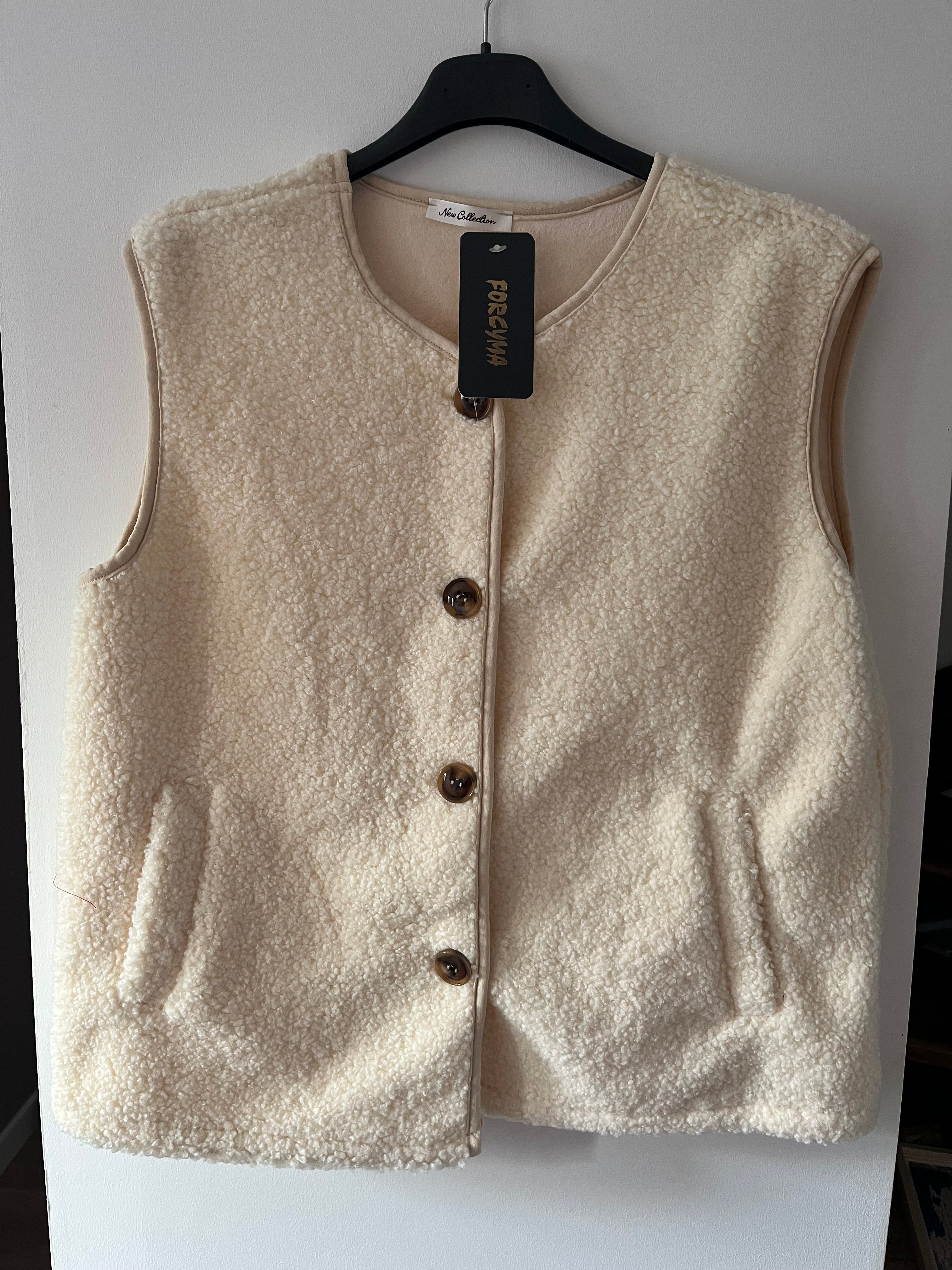 Gilet Teddy sans manches avec poches et boutons Taille Unique