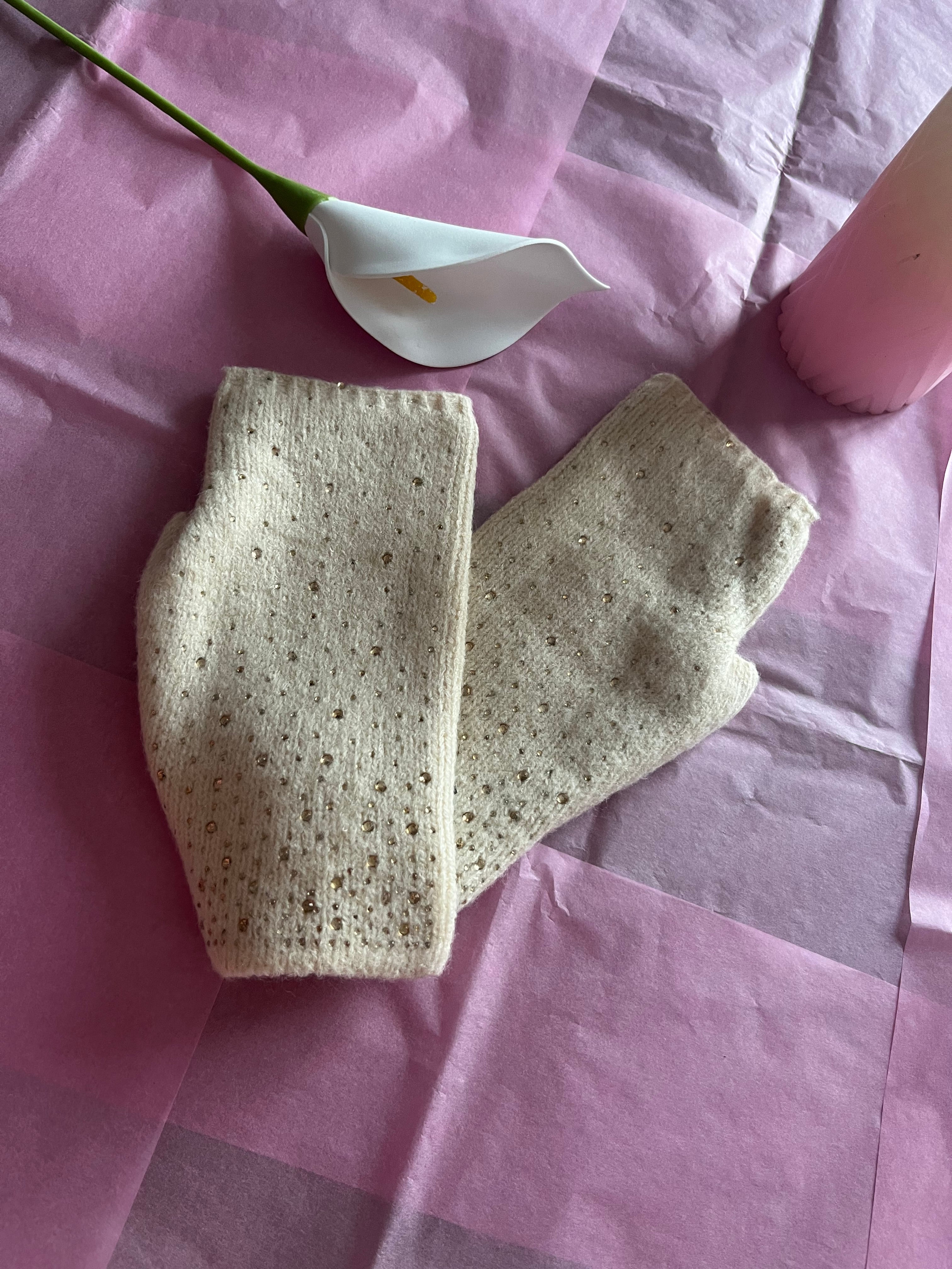 Mitaines Beige avec strass