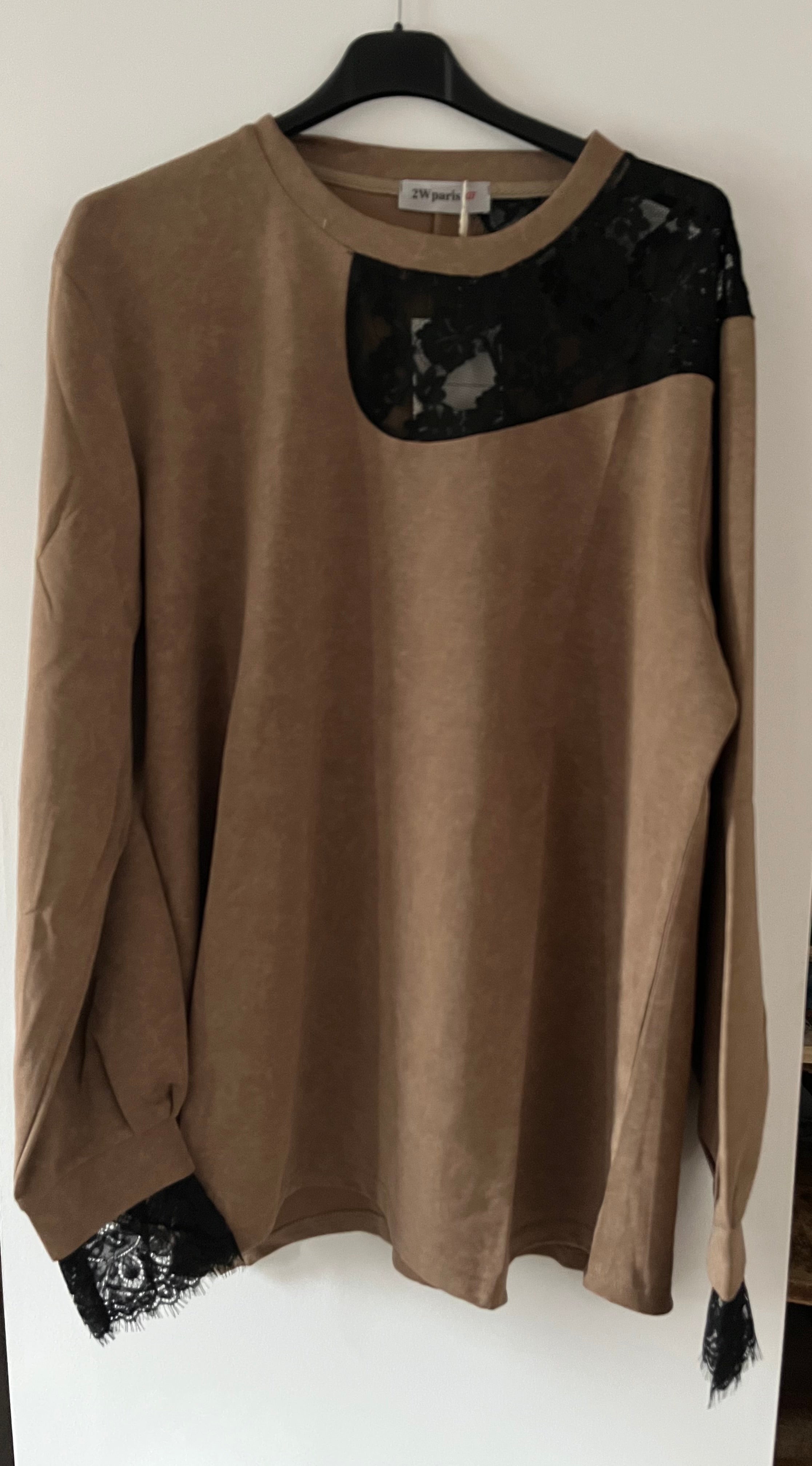 Sweat-Shirt Bronze et dentelle noire