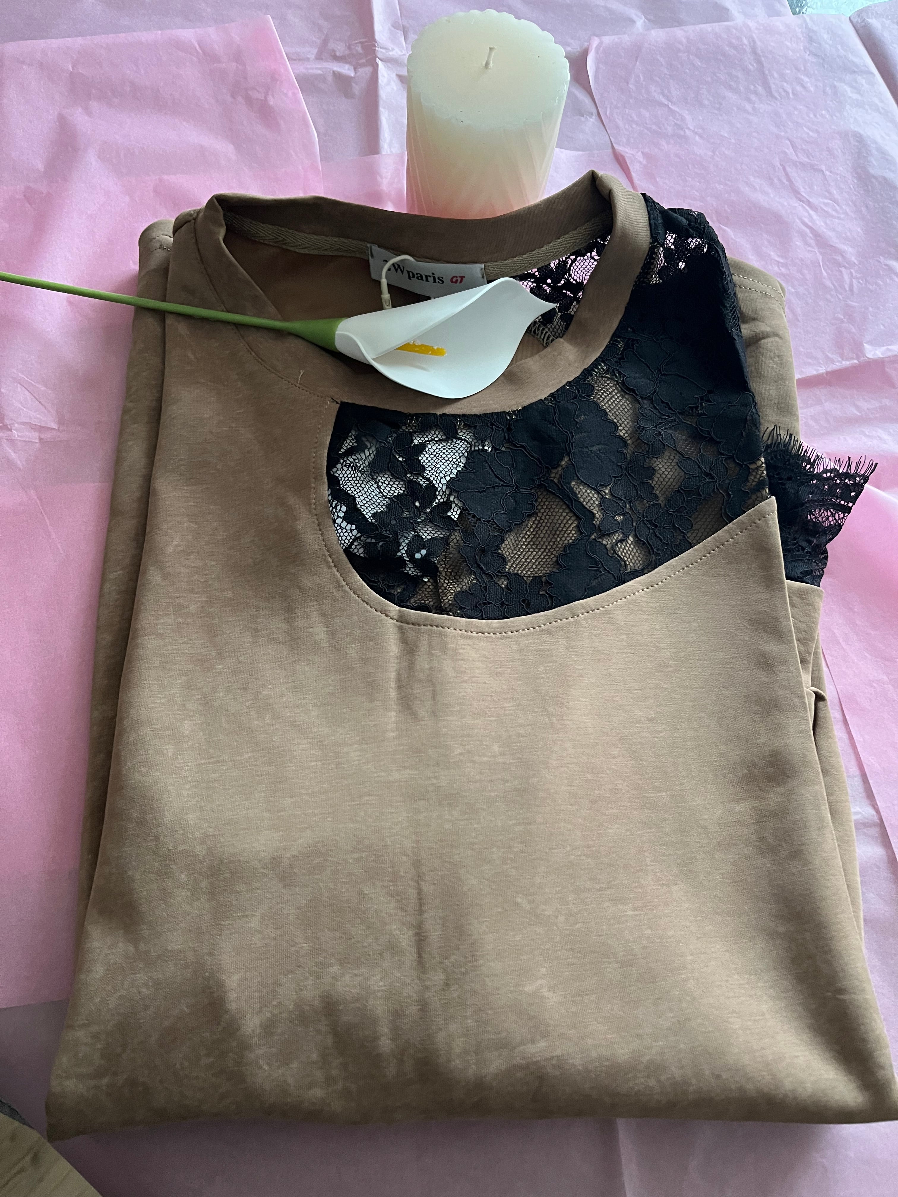 Sweat-Shirt Bronze et dentelle noire